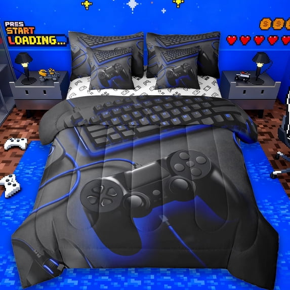 Erosebridal Video Game Controller 7 Pieces Bedding Comforter Set,Gamer Gaming Full Bedding Set For Boys Kids,Reversible