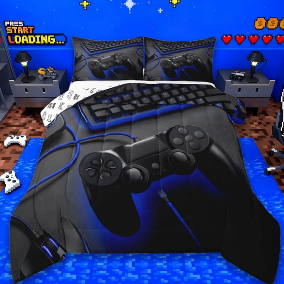 Erosebridal Video Game Controller Queen Comforter Set,Gamer Gaming Bedding Comforter Set For Boys Kids,Reversible 3 Pieces