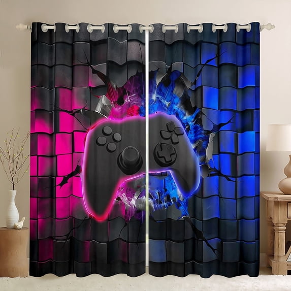 Erosebridal Video Game Curtains and Drapes (38Wx54L),Geometric Plaid 30%-50% Blackout Curtains for Bedroom,Gradient Gamepads Curtains Pack of 2 (38Wx54L),Buffalo Room Decorative