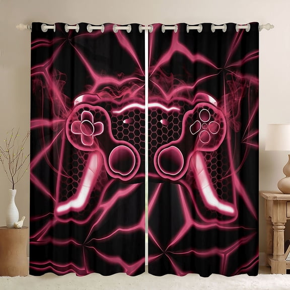 Erosebridal Video Game Curtains and Drapes (38Wx54L),Pink Neon 30%-50% Blackout Curtains for Bedroom,Geometric Honeycomb Curtains Pack of 2 (38Wx54L),Gamepads Bedroom Decorative
