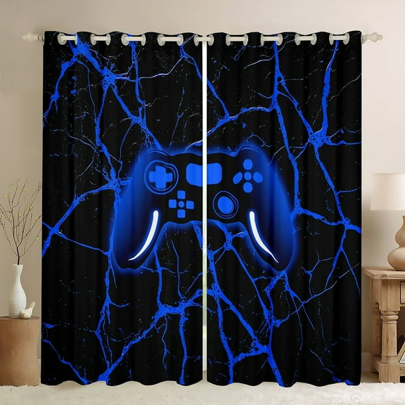 Erosebridal Video Game Curtains and Drapes (38Wx54L),Stripes Lines 30%-50% Blackout Curtains for Bedroom,Black Blue Curtains Pack of 2 (38Wx54L),Male Bedroom Decor