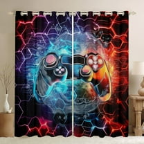 Erosebridal Video Game Curtains for Living Room (38Wx45L),Geometric Honeycomb 30%-50% Blackout Curtains Set of 2 (38x45),Gradient Gamepads Curtains and Drapes,Hexagon Room Decorative