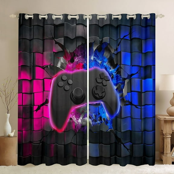 Erosebridal Video Game Curtains Pack of 2 (42Wx63L),Geometric Plaid 30%-50% Black Out Curtains,Gradient Gamepads Curtains for Living Room (42Wx63L),Buffalo Room Decorative