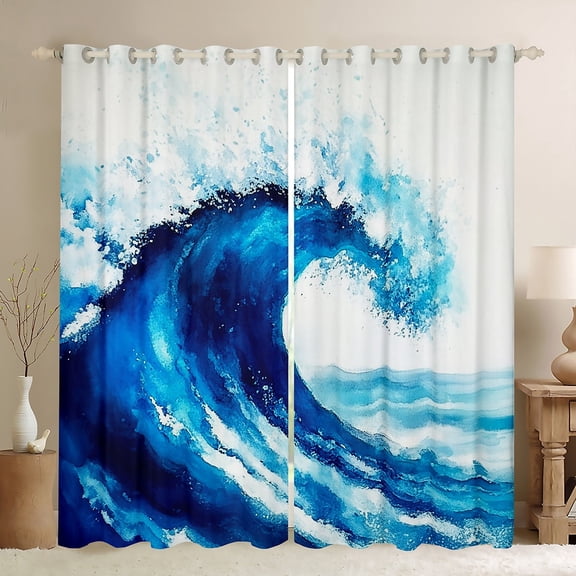 Erosebridal Ocean Waves Curtains Pack of 2 (42x63),Marine Theme 30%-50% Black Out Curtains,Sea Decoration