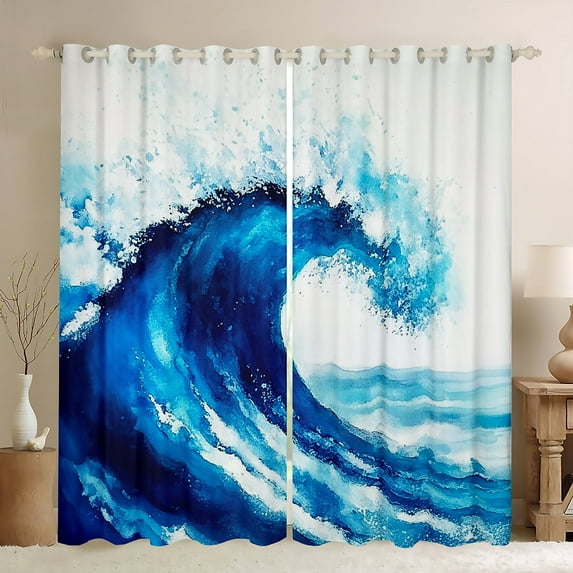Erosebridal Ocean Waves Curtains for Living Room,Marine Theme 30%-50% Blackout Curtains Set of 2 (38x45),Sea Decoration