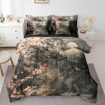 Erosebridal Vintage Animal Bed in a Bag Twin size, Japanese Dragon Bed Set, Pink Flower Reversible Bedding Twin Size, Microfiber Room Decor, 7 Pieces