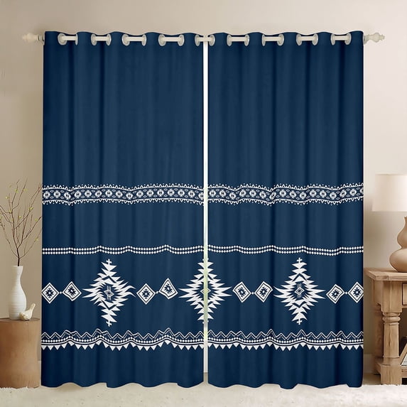 Erosebridal Vintage Aztec Print Curtains Pack of 2 (42x84 Each),Deepblue White Curtains Blackout For Adults