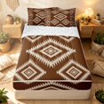 thumbnail image 1 of Erosebridal Vintage Aztec Zipper Queen Comforter Set with Fitted Sheet and 2 Pillowcases, Retro Rhombus Zipper Bedding Set, Chocolate Brown Cream, Reversible, 1 of 7