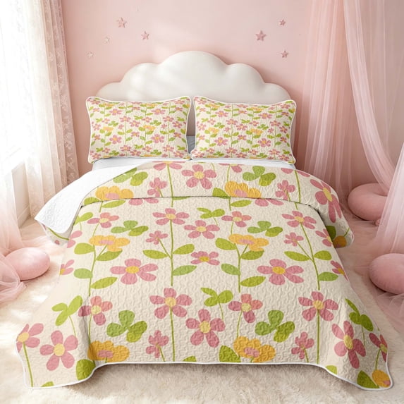 Erosebridal Vintage Blossom Quilt King, Retro Floral King Coverlet Set, Pink Reversible, Dusty Pink, 3-Piece (1 Bedspread and 2 Pillowcases)