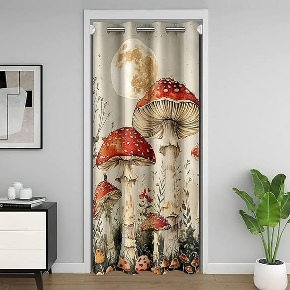 Erosebridal Vintage Botanical Door Curtain For Door Window 34x80, Boho Mushroom Print Door Drape, Jungle Plants Decor