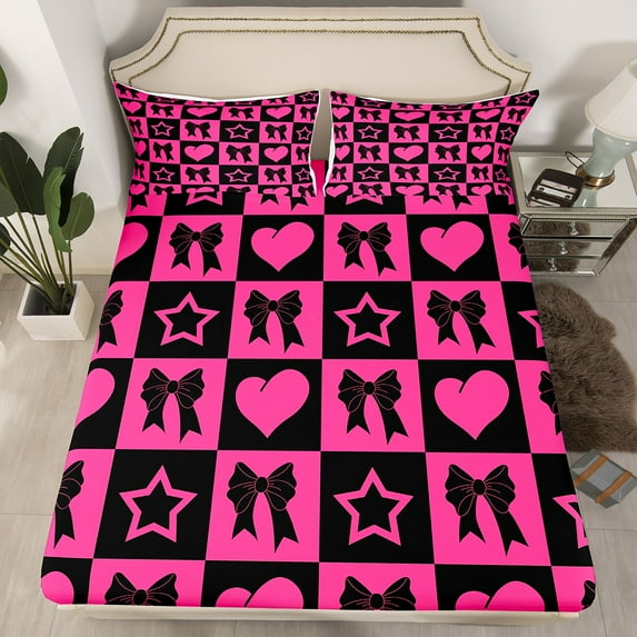 Erosebridal Vintage Bow Tie Fitted Sheet Set Queen, Watercolor Cherry Bedding Queen Size, Bedroom Decor（No Top Sheet）