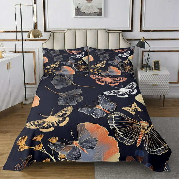 Erosebridal Vintage Butterfly Coverlet Set Twin, Botanical Leaves Bedding Set, Modern Art Bedroom Decor, Breathable 2pcs