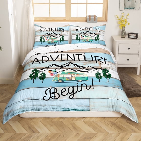Erosebridal Vintage Camper Comforter Cover Twin,Lodge Cabin Bedding Twin Size,Happy Camping Duvet Cover Twin,Ultra Soft Rustic Bedroom Decorative(No Comforter),Reversible,3pcs