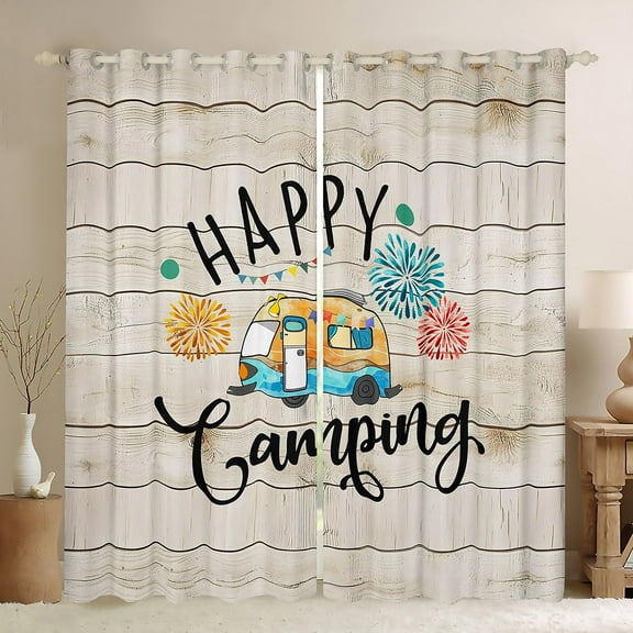 Erosebridal Vintage Camper Curtains and Drapes (38Wx54L),Lodge Cabin Blackout Curtains for Bedroom,Happy Camping Curtains Pack of 2 (38Wx54L),Rustic Bedroom Decorative