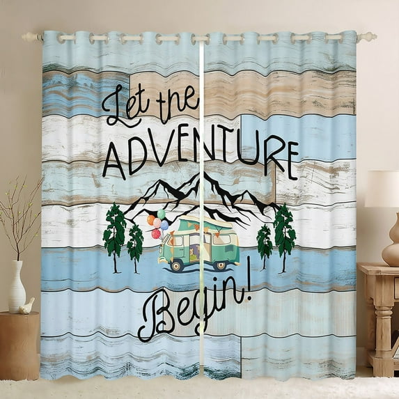 Erosebridal Vintage Camper Curtains for Living Room,Lodge Cabin Blackout Curtains Set of 2 (38x45),Happy Camping Curtains and Drapes (38x45),Rustic Bedroom Decorative