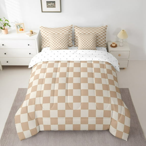 Erosebridal Vintage Checkered Bed in a Bag Full size, Square Geometric Bed Set, Buffalo Check Decor, Reversible