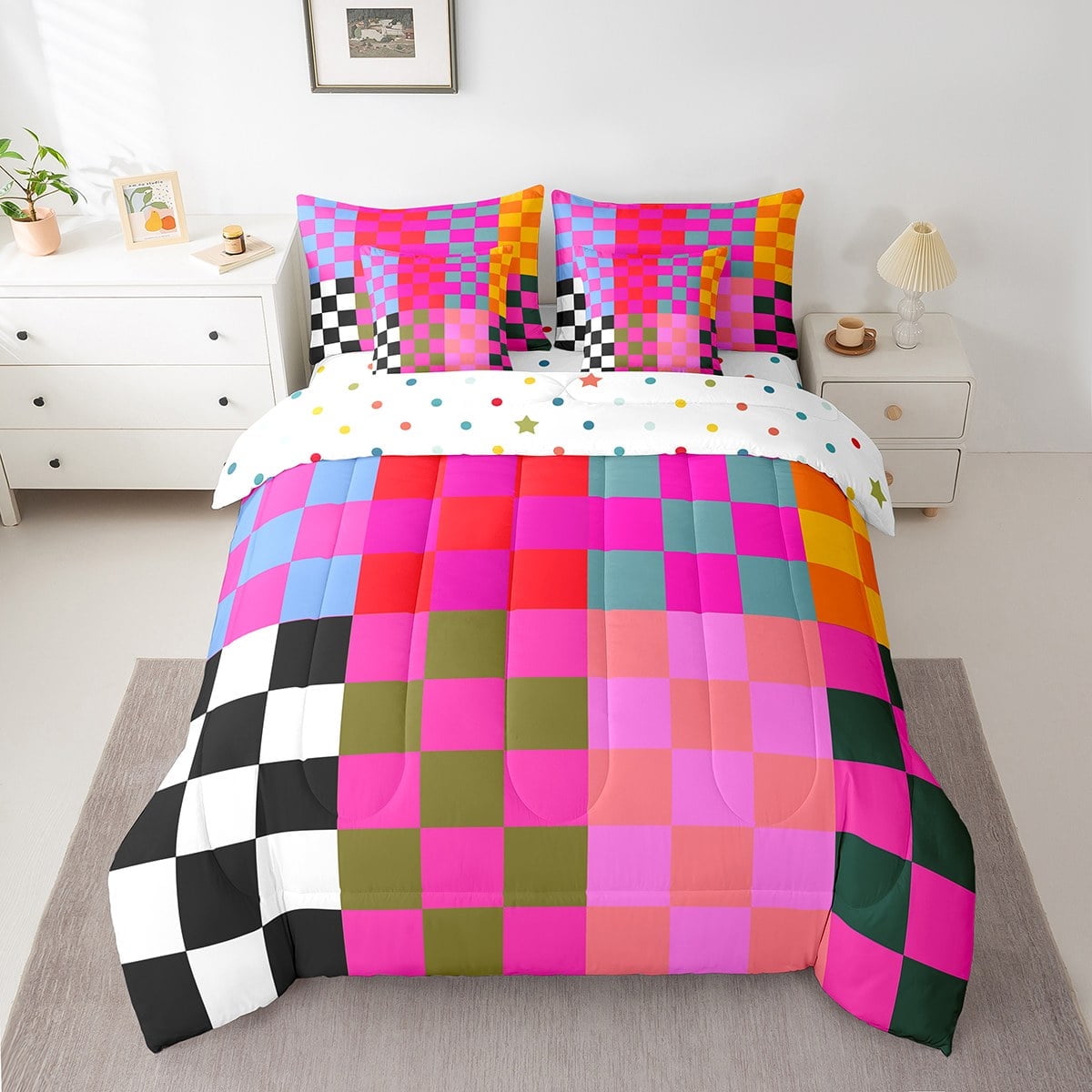 Erosebridal Vintage Checkered Bed in a Bag Twin size, Square Geometric ...