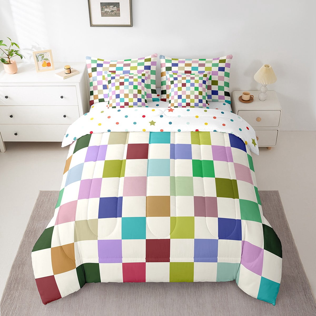 Check Pattern Bedding Erosebridal Vintage Checkered Bedding Sets King Size, Square Geometric ...