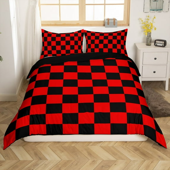 Erosebridal Vintage Checkered Duvet Cover King, Square Geometric Comforter Cover King, Buffalo Check Decor, Reversible