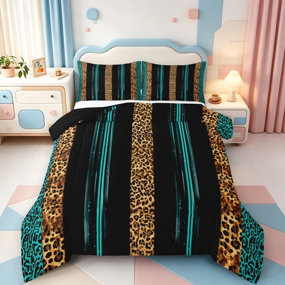Erosebridal Vintage Cheetah Print Full Size Comforter Sets,Classic Leopard Bedding Comforter Set,Black Reversible,3-Piece,1 Comforter and 2 Pillowcases