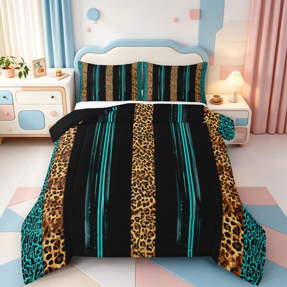 Erosebridal Vintage Cheetah Print Full Size Comforter Sets,Classic Leopard Bedding Comforter Set,Black Reversible,3-Piece,1 Comforter and 2 Pillowcases