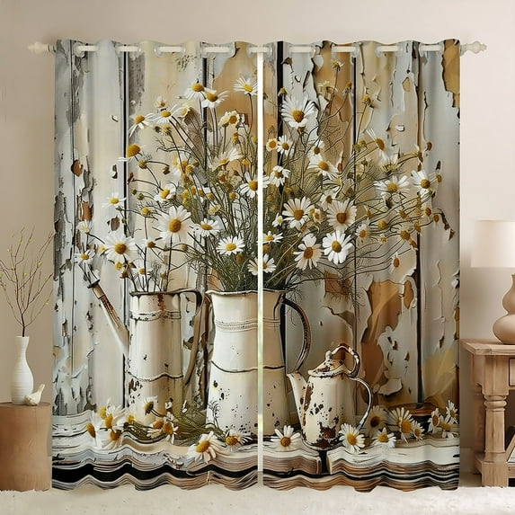 Erosebridal Vintage Daisy Curtains for Living Room, Flower Floral 30%-50% Blackout Curtains Set of 2 (38x45), Rustic Farmhouse Decoration