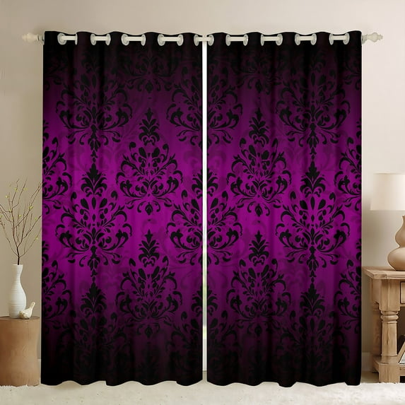 Erosebridal Vintage Damask Curtains for Living Room, Boho Vintage Flower 30%-50% Blackout Curtains Set of 2 (42x90), Purple, Luxurious