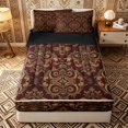 thumbnail image 1 of Erosebridal Vintage Damask Pattern Zipper Twin Comforter Sets with Fitted Sheet and 2 Pillowcases,Ornate Scroll Print Zipper Bedding Set,Red Golden Brown,Black Reversible, 1 of 6