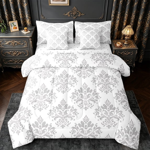 Erosebridal Vintage Dasmark Floral Bed in a Bag Twin Size,Retro Gothic Theme Bed Set,Wilver Jacquard Design Bedding Twin Size,Microfiber Bedroom Decoration Reversible,7 Pieces