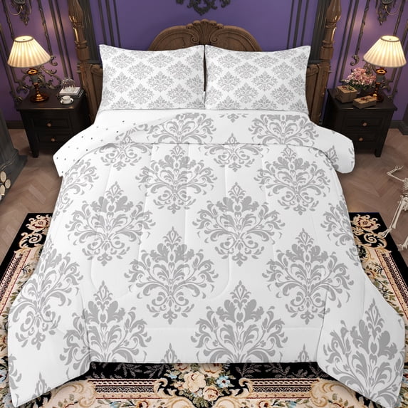 Erosebridal Vintage Dasmark Floral Bedding Queen Comforter Set,Retro Gothic Theme Down Comforter,Wilver Jacquard Design Bedding Sets,Microfiber Bedroom Decoration Reversible,3 Pieces