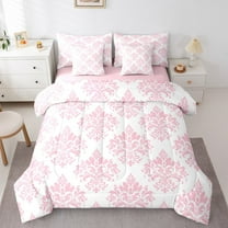 Erosebridal Vintage Dasmark Floral Bedding Sets Twin Size,Retro Gothic Theme Comforter Sets with Sheets,Lightpink Jacquard Design Bed in a Bag,Microfiber Bedroom Decoration Reversible,7-Piece