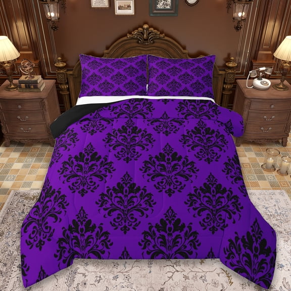 Erosebridal Vintage Dasmark Floral Comforter Sets Twin Size,Retro Gothic Theme Comforters & Duvets,Purple Jacquard Design Bedding Twin Comforter Set,Microfiber Bedroom Decoration Reversible,2-Piece