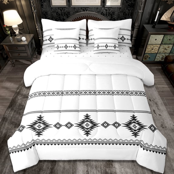 Erosebridal Vintage Exotic Bohemian 7-Piece Twin Bedding Sets,White Black Bedding Comforter Set For Men Women,Reversible