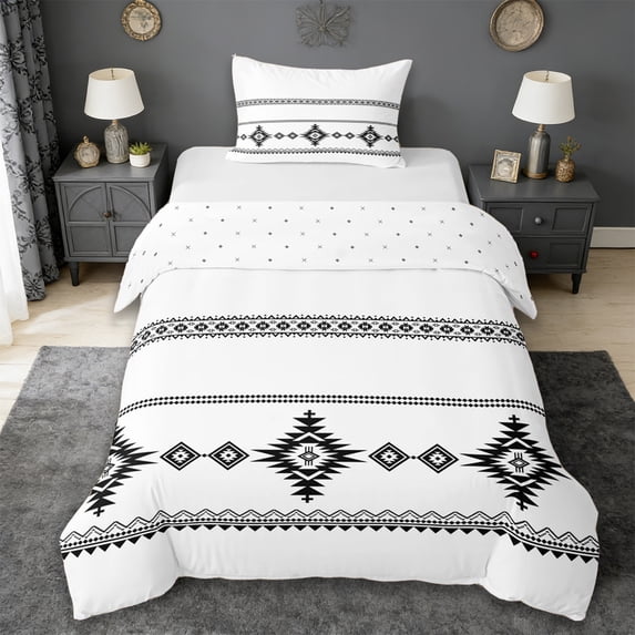 Erosebridal Vintage Exotic Bohemian Twin Bedding,White Black Duvet Cover Set For Men Women 2 Pieces,No Comforter,Reversible