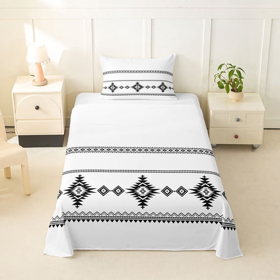 Erosebridal Vintage Exotic Bohemian Twin Sheet Sets,White Black Bedding For Men Women 3 Pieces