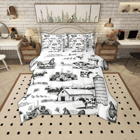 Erosebridal Vintage Farmhouse Bedding Sets Twin Size, Farm Truck Tractor Comforter Sets with Sheets, Lightweight Bedding Accessories, Room Decor, Reversible 7pcs
