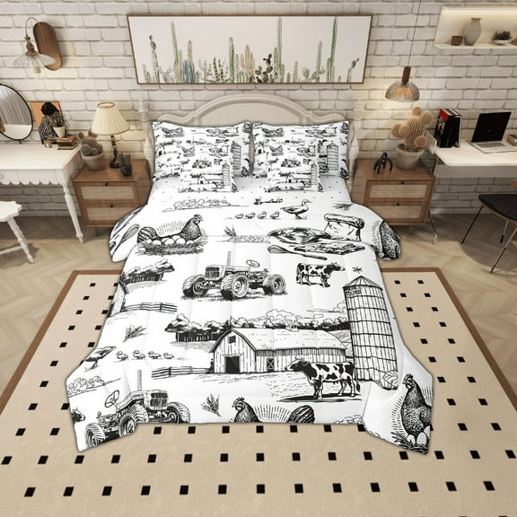 Erosebridal Vintage Farmhouse Bedding Sets Twin Size, Farm Truck Tractor Comforter Sets with Sheets, Lightweight Bedding Accessories, Room Decor, Reversible 7pcs