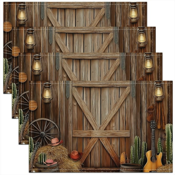 Erosebridal Vintage Farmhouse Place Mats Set of 4 for in Door Dinning, Rustic Lodge Cabin Guitar Table Place Mats for in Door Dining