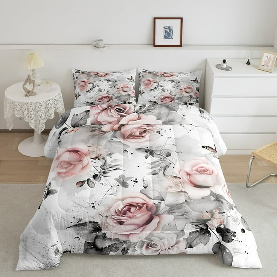Erosebridal Vintage Floral Comforter Sets Twin Size, Watercolor Flower Comforters & Duvets, 2 Pieces, Lightweight