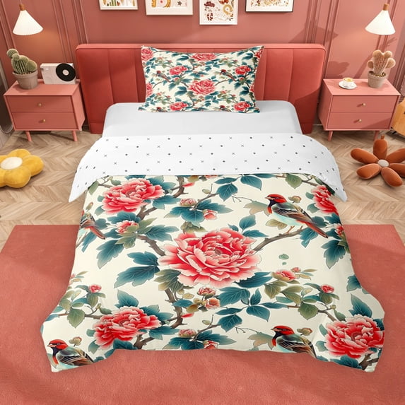 Erosebridal Vintage Floral Twin Bedding for Girls, Tropical Flower Duvet Cover Set, Reversible, 2pcs 1 Duvet Cover and 1 Pillowcase, No Comforter