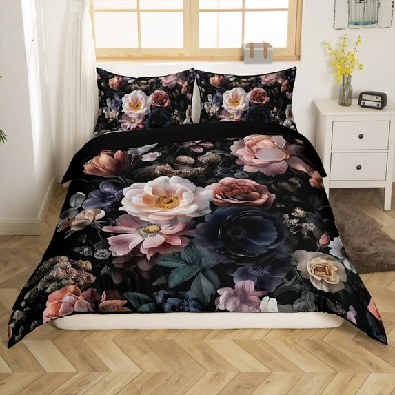 Erosebridal Vintage Florals Duvet Cover , Retro Flowers Comforter Cover for Women , Reversible (No Comforter)