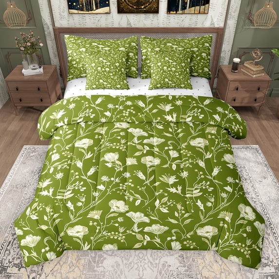 Erosebridal Vintage Flower Bedding Comforter Set for Women, Green King Bedding Sets, Reversible, 7pcs