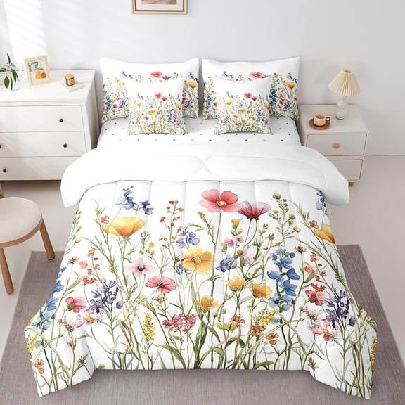 Erosebridal Vintage Flower Comforter Sets Full Size, Floral Botanical Comforters & Duvets, Watercolor Decor, Reversible 7pcs