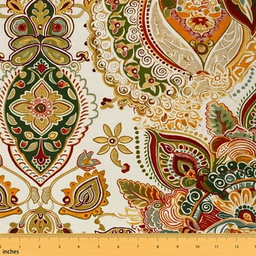 Erosebridal Vintage Flowers Fabric By The Yard, Antique Florals Waterproof Upholstery Fabric, Retro Bohemian Decorative Fabric, Boho Classical Indoor Outdoor Fabric, Brown Green, 1 Yard