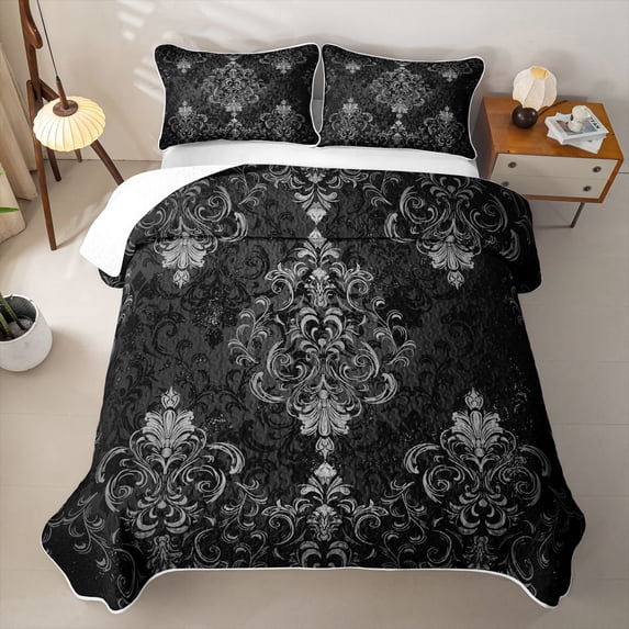 Erosebridal Vintage Gothic Damask Quilt King for Women Girls, Mandala Flower King Coverlet Set, 3-Piece
