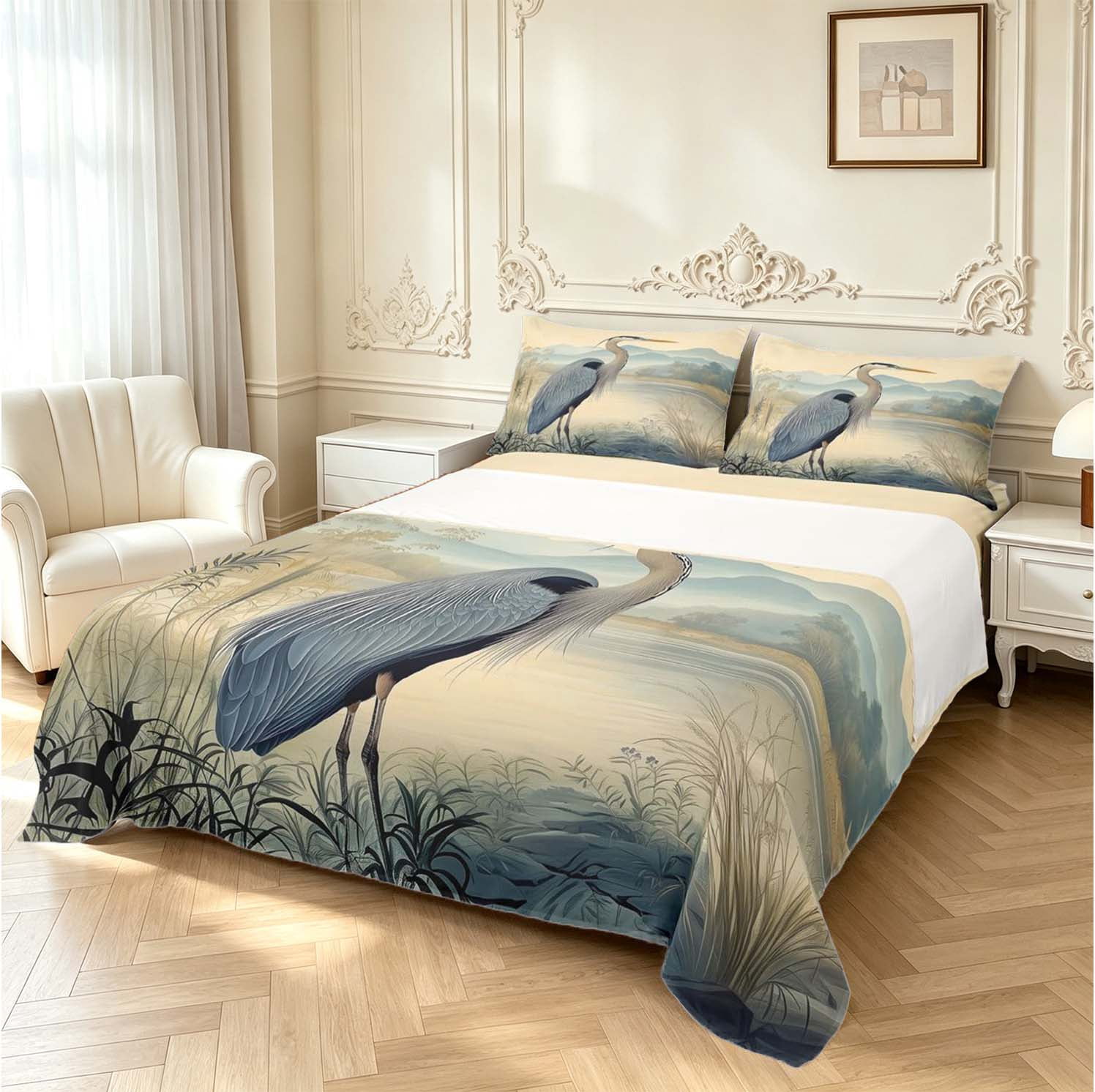 Erosebridal Vintage Heron Animals Bed Sheets,Natural Wildlife Full Size ...