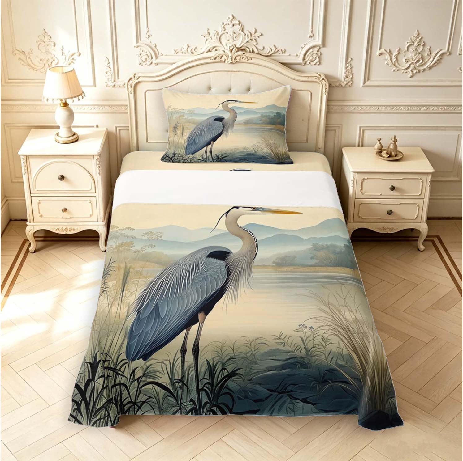 Erosebridal Vintage Heron Animals Twin Sheets,Natural Wildlife Bedding ...