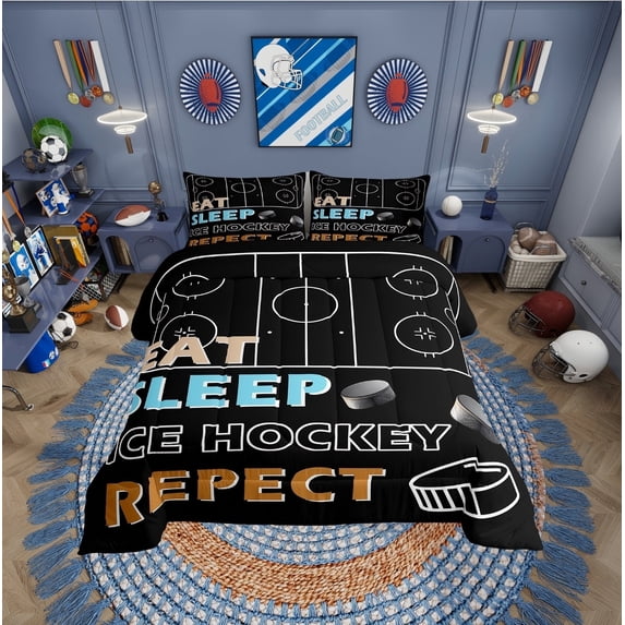 Erosebridal Vintage Ice Hockey Comforter Sets TwinSize, Hockey Player Comforters & Duvets, Sports Lover Decor, Super Cozy 2pcs