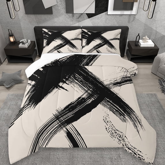 Erosebridal Vintage Ink Painting Full Size Comforter Sets,Modern Geometric Art Bedding Sets For Adults 3pcs