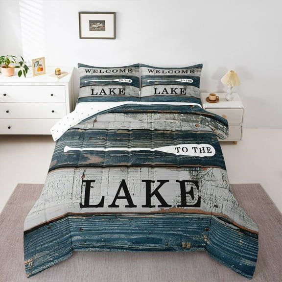 Erosebridal Vintage Lake House Bedding Twin Comforter Set,Rustic Farmhouse Cabin Down Comforter,Old Barn Door Bedding Sets Twin with Comforter,Lightweight Room Decoration Reversible,2 Pieces